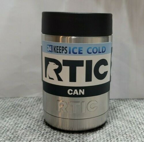 RTIC 16Oz Beer Soda Can Cooler Koozie Black Stainless Stl Vacuum